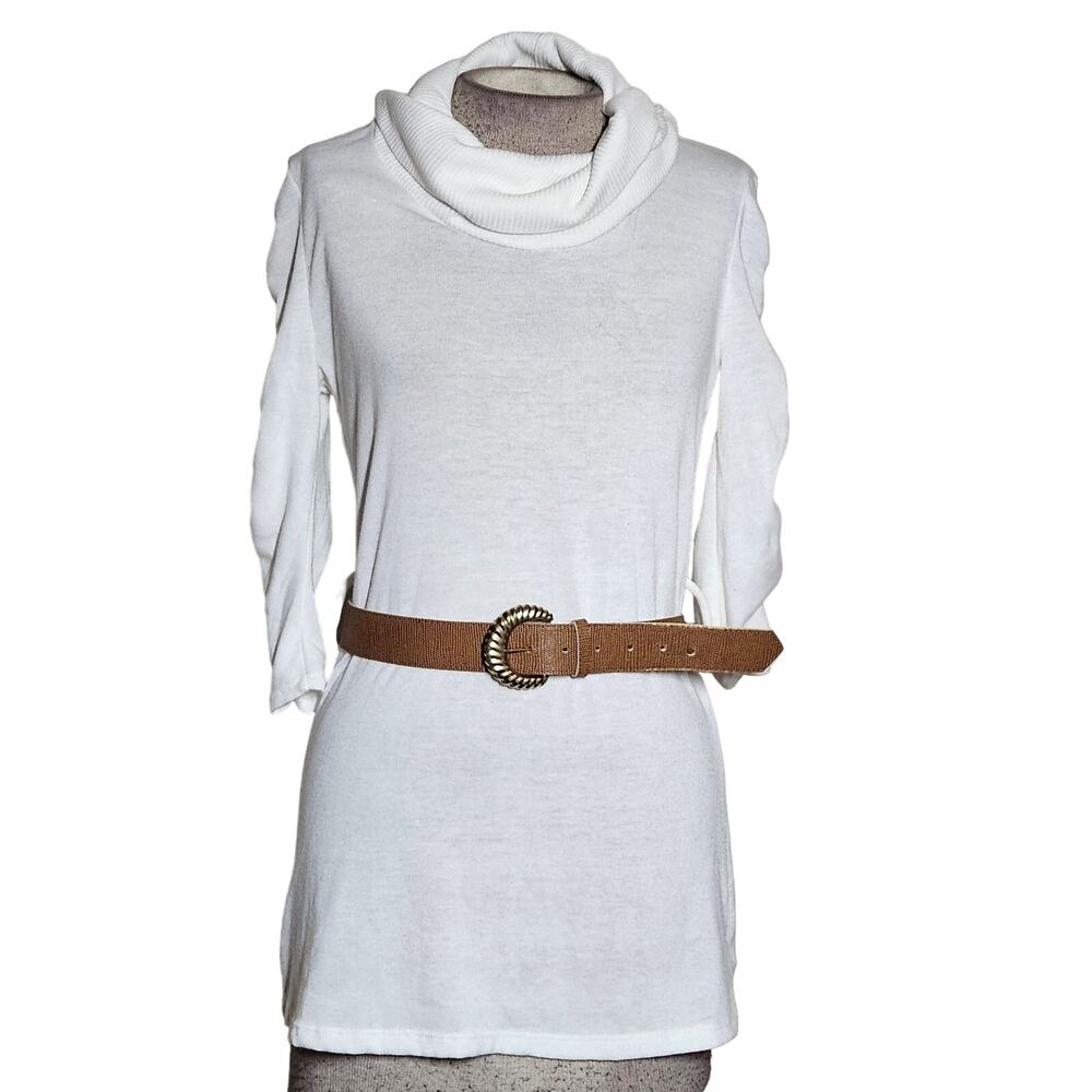 White Belted Turtleneck Sweater Size Large